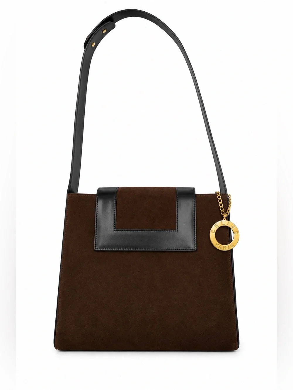 CELINE brown suede leather logo charm shoulder bag